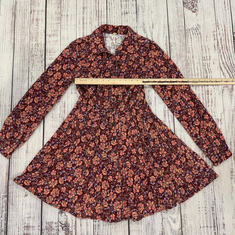 Free People Harper Floral Corduroy Mini Dress Sleeve Button Cotton Women's 2 - Picture 10 of 12